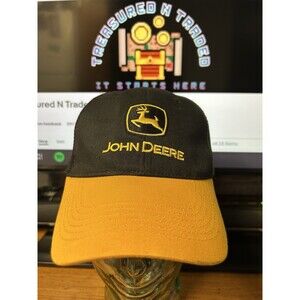 EUC John Deere Black Twill Yellow Mesh Cap JD Hat Trucker Strapback